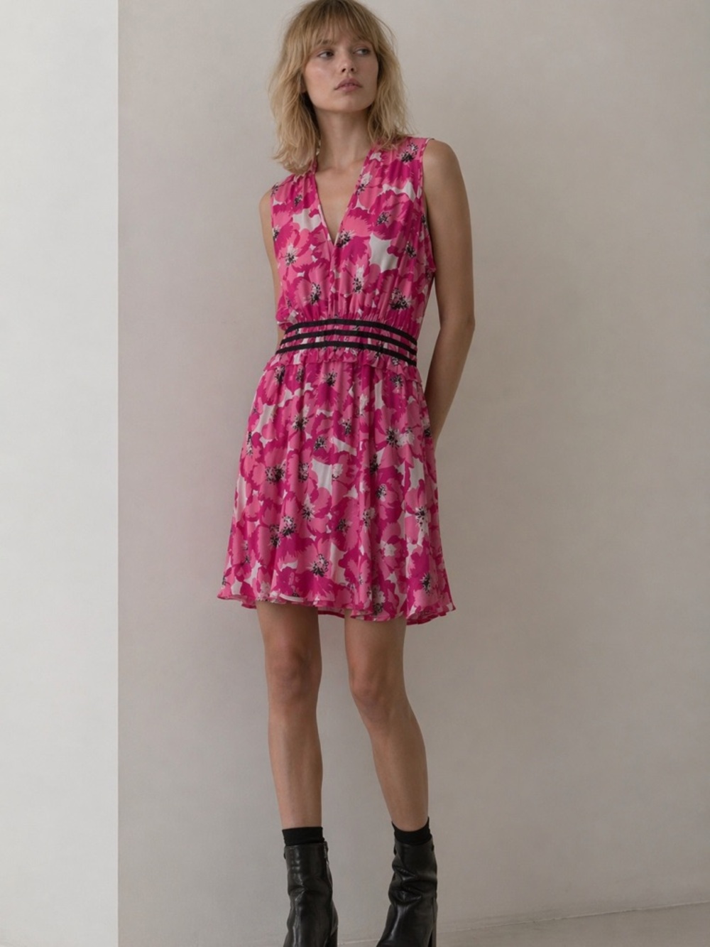 THE KOOPLES PARIS French Luxury 100% Silk Pink Summer Party Midi Dress